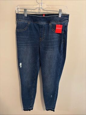 NEW SPANX Distressed Denim Leggings Medium Wash Skinny Jeans Medium M Pull On